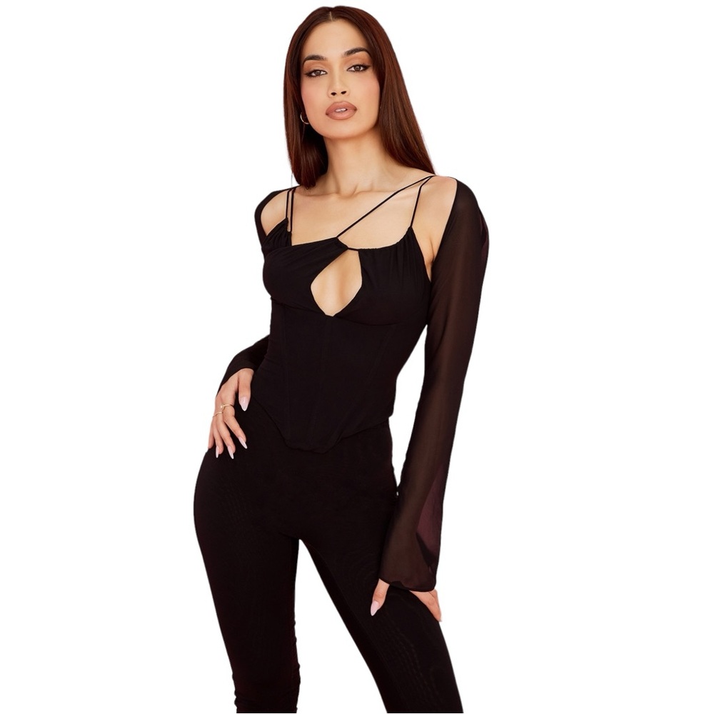 House of CB Black Sheer Sleeve Blouse
